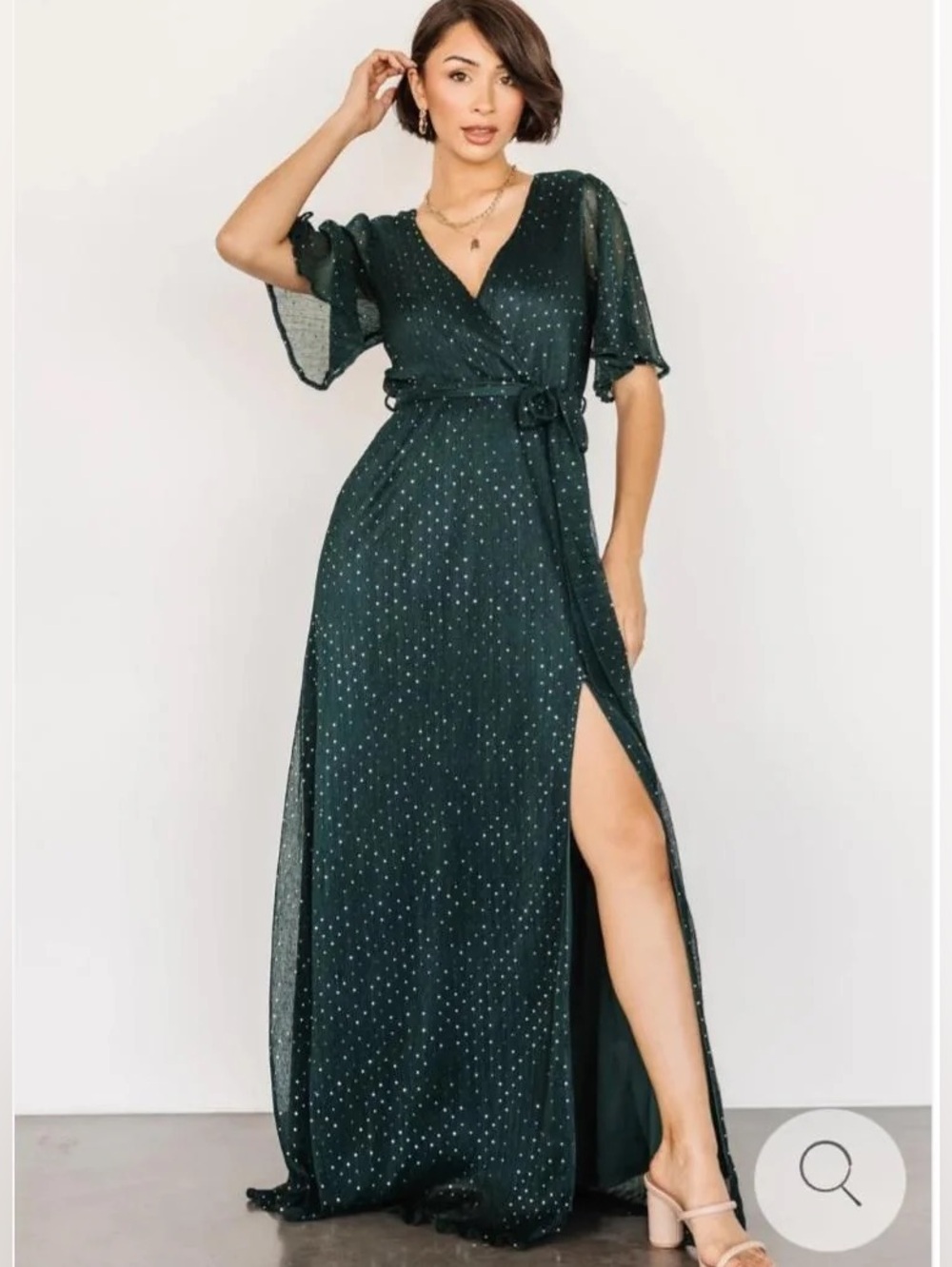 Baltic Born Emerald Sparkle Faux Wrap Ribbed Maxi Dress Formal Wedding Sz XL